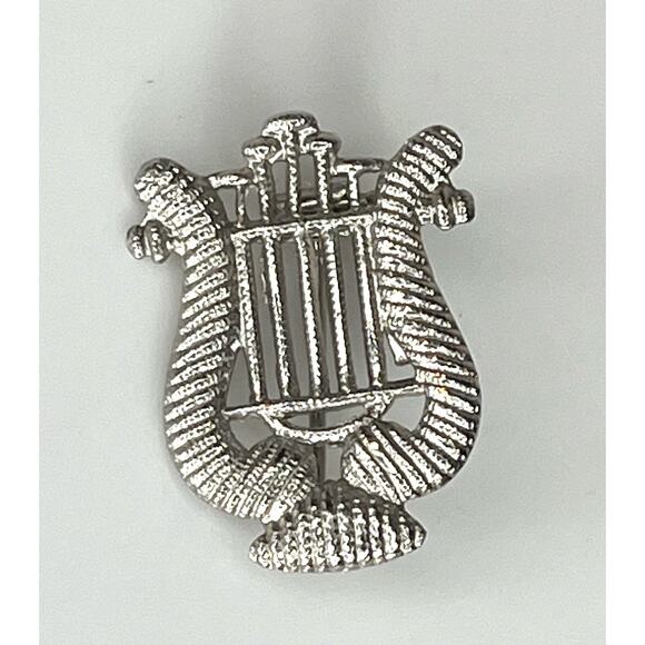 Silver Lyre Harp Brooch Pin / Pendant Made England Signed 50s English Vintage - Picture 3 of 6